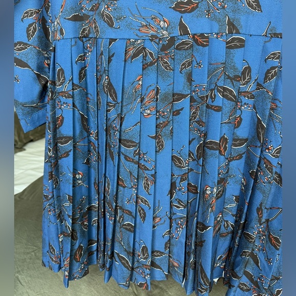 Blue Floral Long Sleeve Pleated Dress Womens S Coquette Girl Tennis Academia Y2K - Picture 4 of 8